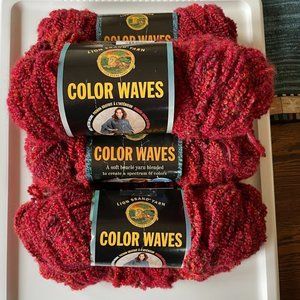 Lion Brand Yarn Color Waves #Sunset Red #313 8 Skeins 3 oz each Texture Bulky